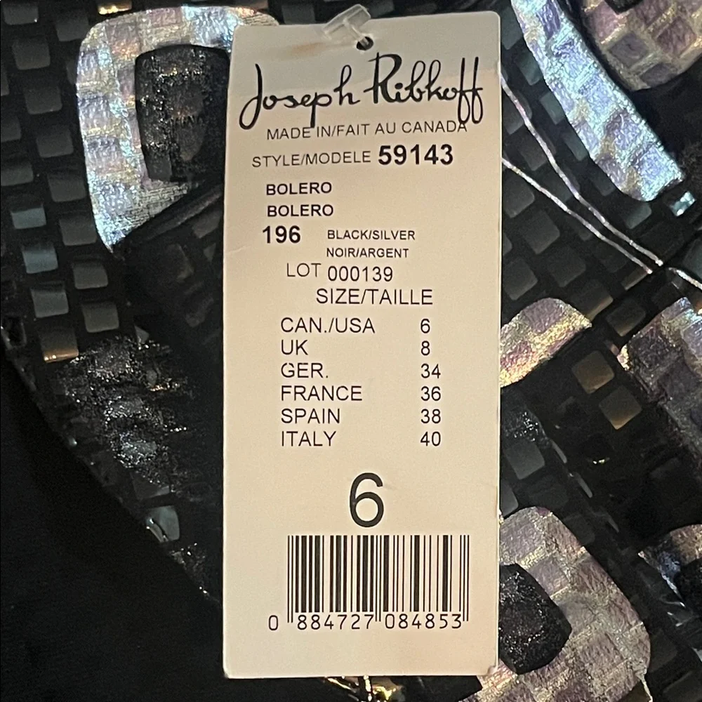 NWT Joseph Ribkoff Black and Silver Patterned Cropped Blazer Jacket Size 6 - Picture 3 of 12
